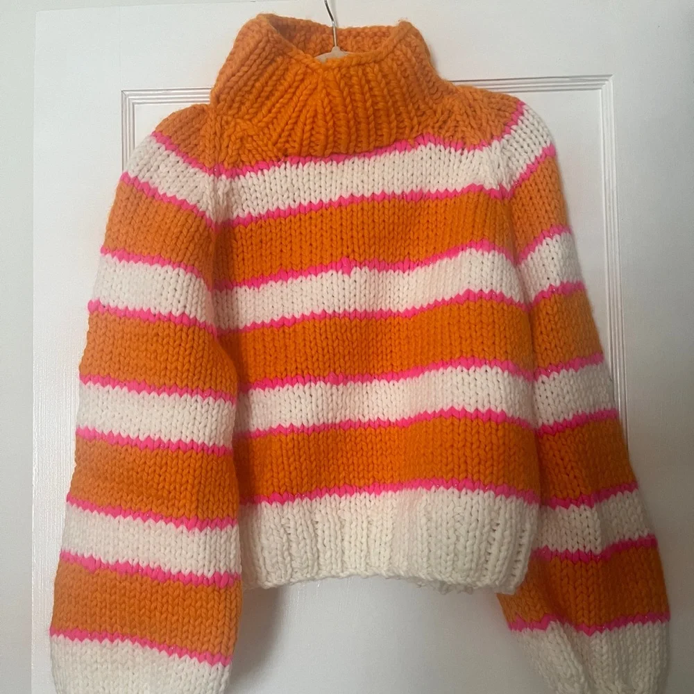 GOGO Orange and Pink Striped Turtleneck Sweater - Picture 4 of 4